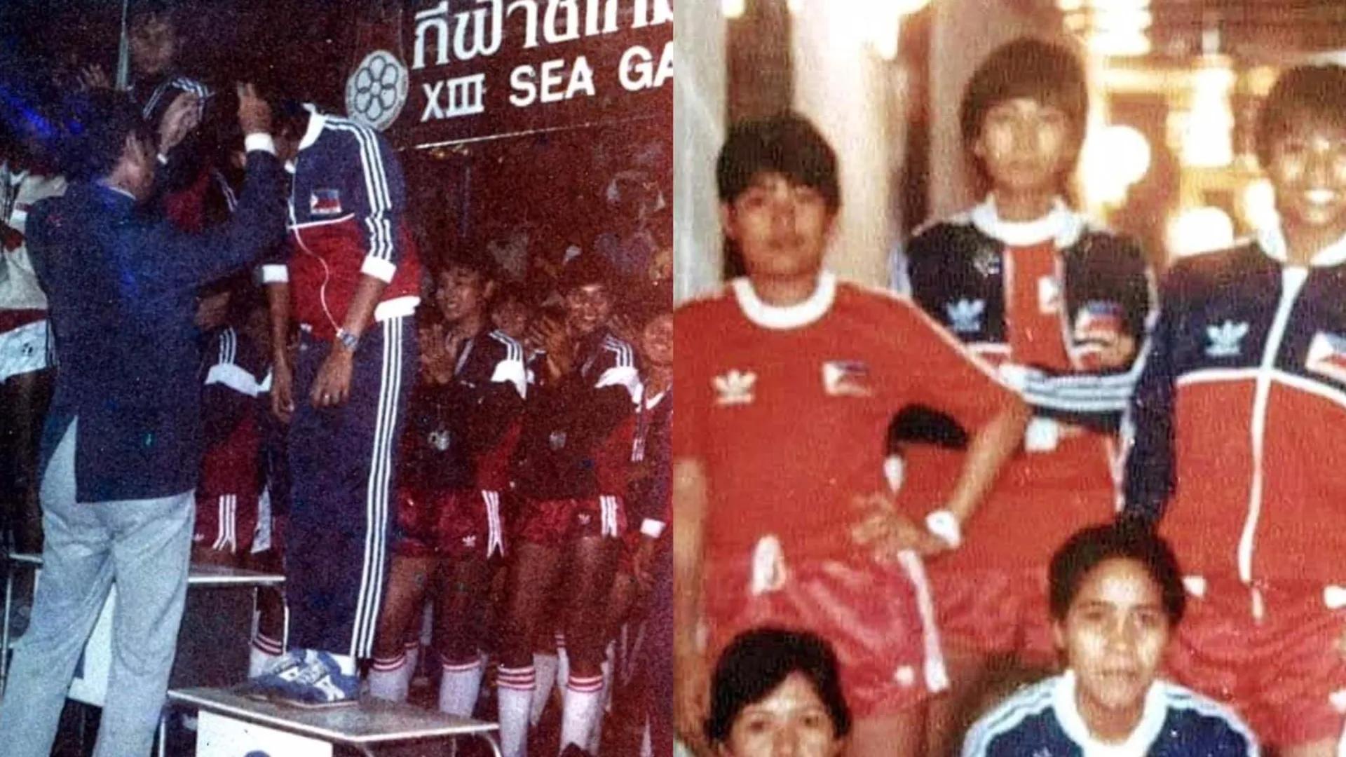 Photo on the left: Adri, one of the team’s defenders, received her bronze medal at their first 13th SEA Games in Bangkok in 1985. Photo on the right: The Philippine Ladies' Football Team at the 13th SEA Games in Bangkok. Photos from: Philippine Football Historical Archives