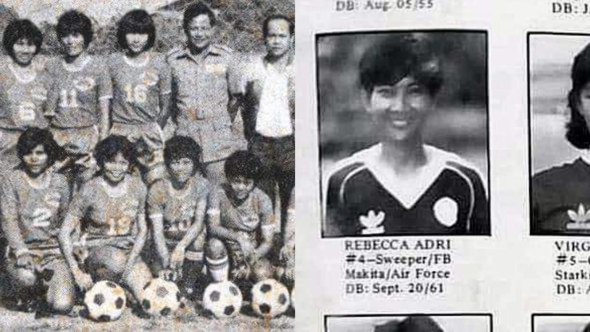 Photo on the left: Adri wearing #16 suited up for the Philippine Air Force women’s football team circa 1983. Photo on the right: Adri played as a sweeper and full-back for the Philippine team. Photos from: Philippine Football Historical Archives